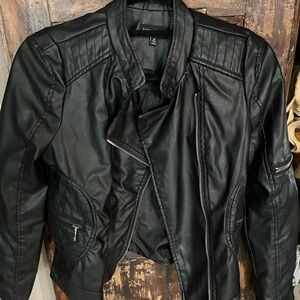Black faux, leather jacket, size medium